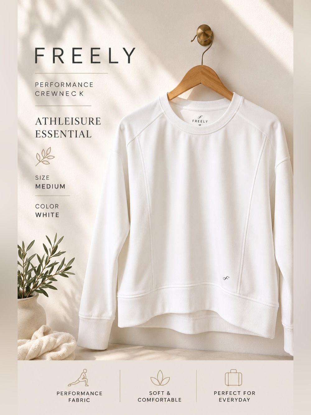 Freely White Performance Crewneck Sweatshirt Pullover Women’s Medium